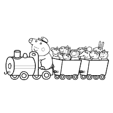 coloring page: Grandpa Pig drives a train with children
