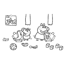 coloring page: Peppa Pig and her brother George pack their bags for the trip