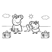 coloring page: Peppa Pig and George are packing for the trip.