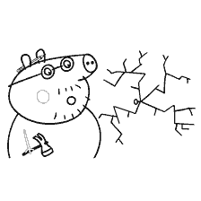 coloring page: Papa Pigs with an instrument, hammering a nail