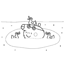 coloring page: Dad Pigs with ducklings on the beach