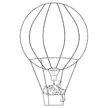 coloring page: Peppa Pig and her friends in a hot air balloon basket