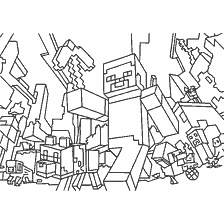 kleurplaat: Kleurende personages en wezens uit het spel Minecraft