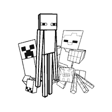 kleurplaat: Kleuren Minecraft: Mobs Creeper, Enderman en Zombie