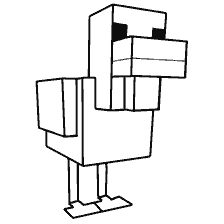 kleurplaat: Zwart en wit kleuring kip uit het spel Minecraft