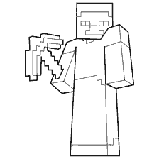 kleurplaat: Kleuren speler met een pickaxe uit het spel Minecraft