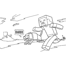 kleurplaat: Steve in Minecraft rent met zijn hond