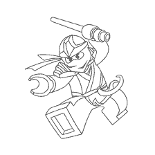 coloriage: LEGO Ninjago ninjas dans la pose de bataille avec l'épée