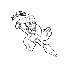 coloriage: Coloration Ninja de LEGO Ninjago avec une lance