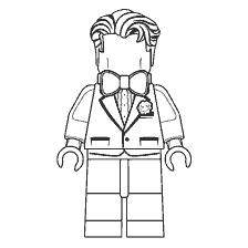 coloring page: Bruce Wayne Minifigure in a Lego Tuxedo Movie: Batman
