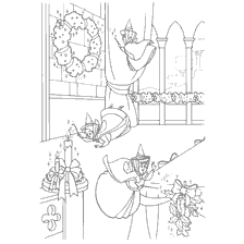 página para colorir: Colorir com fadas da Disney decorando o castelo para o Ano Novo.