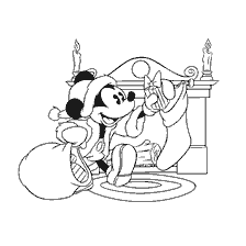 página para colorir: Mickey Mouse no traje de Ano Novo exp&otilde;e presentes pela lareira