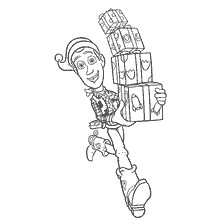 página para colorir: Xerife da Disney Woody carrega presentes