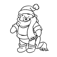 página para colorir: Urso Winnie em roupas de inverno com len&ccedil;o e chap&eacute;u