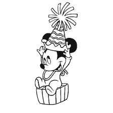 página para colorir: Mickey Mouse usando um chap&eacute;u de f&eacute;rias em uma caixa de presente