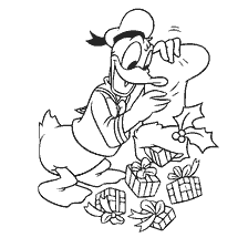 página para colorir: Pato Donald com presentes de Ano Novo