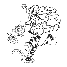 página para colorir: Tigre com presentes no chap&eacute;u de Ano Novo