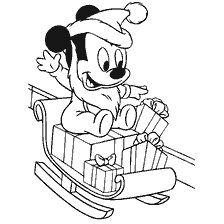 página para colorir: Mickey Mouse em Santa fantasia sentado em um tren&oacute; com presentes