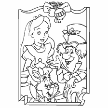 página para colorir: Alice no Pa&iacute;s das Maravilhas com o Chapeleiro e o Coelho no Livro de colorir de Ano Novo