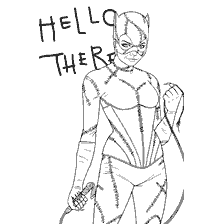 pagina da colorare: Catwoman con l'iscrizione "Ciao l&igrave;"