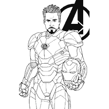 pagina da colorare: Iron Man con il logo Avengers
