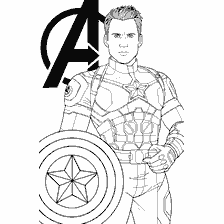 pagina da colorare: Capitan America con lo scudo e il logo Avengers