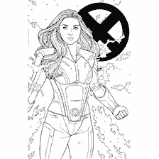 pagina da colorare: Immagine da colorare con Jean Grey e il logo X-Man