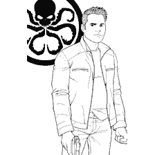 pagina da colorare: Grant Ward con una pistola sullo sfondo del logo Hydra