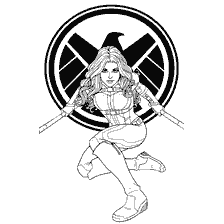 pagina da colorare: Colorare Barbara Morse davanti al logo dell'agente SHIELD.