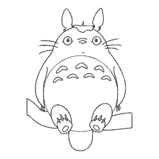 coloring page: Totoro sits on a branch in colouring style