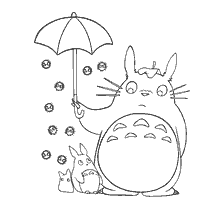 coloring page: Totoro and his friends under an umbrella from My Neighbor Totoro