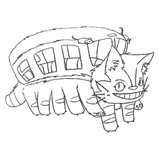 coloring page: Picture with Kotobus from the anime My Neighbor Totoro