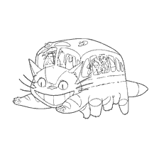 coloring page: Kotobus from the anime My Neighbor Totoro, with characters inside