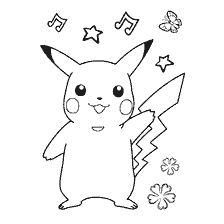 kolorowanka: Pikachu z nutami i motylami