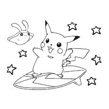kolorowanka: Pikachu rolls surfing z przyjaznym Pokémon