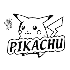 kolorowanka: Kolorowanie Pikachu z motylem i napisem RIKACH