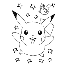 kolorowanka: Pikachu z gwiazdami i Pokemon w postaci ptaka