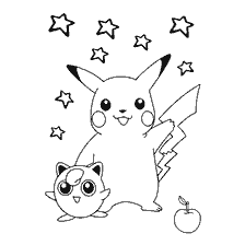 kolorowanka: Kolorowanki Pikachu z Jigglipaf wśród gwiazd