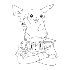 kolorowanka: Ash Ketchum z Pikachu na głowie