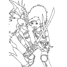 pagina da colorare: Art&ugrave; con una spada contro un avversario malvagio