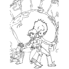 pagina da colorare: Colorare Art&ugrave; e miniput con personaggi Arthur e miniputs sullo sfondo di alberi e piante