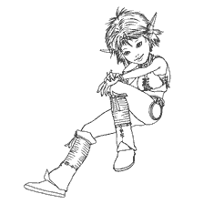 pagina da colorare: Principessa Selenia siede sul pavimento con un leggero sorriso, vestito di vestiti eleganti.