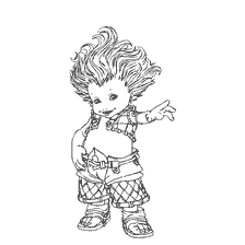 pagina da colorare: Barahlush, un personaggio di Arthur e i Miniputes, con capelli ricci e un sorriso