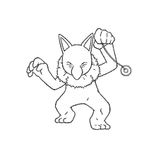 coloring page: Linear drawing of a Pokémon Hypno preparing to use a hypnotic ring.