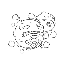 coloring page: Pokemon Vising with two heads and pairs of clouds