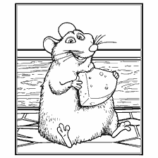 coloriage: Emil, cousin de Remy, avec un morceau de fromage
