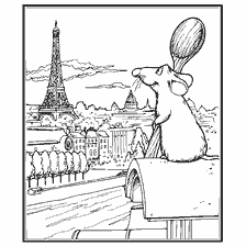 coloriage: Remy regarde Paris avec la Tour Eiffel