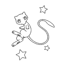 kolorowanka: Kolorowanie z wizerunkiem legendarnego Pokémon Mew na tle gwiazd