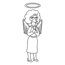 coloring page: Mod Flanders, a character from The Simpsons with angel wings and a halo