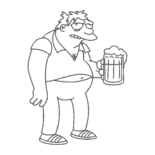 coloring page: Barney Gumble's coloring book with a mug of beer
